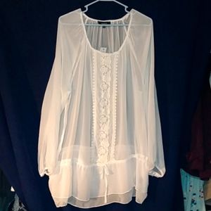 Women's White blouse with floral embroidery on front